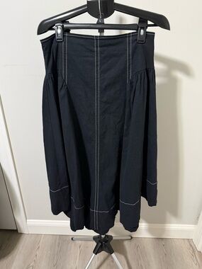 Anthropologie Linen Blend Skirt M Black A Line High Waist Contrast Stitch